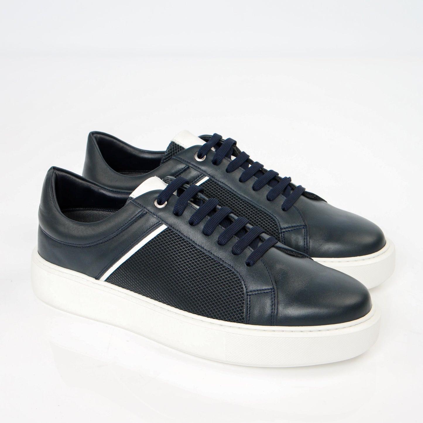 Navy Blue Leather Sneakers